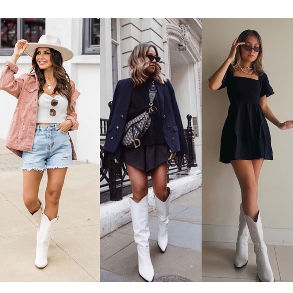 White Knee High Embroidered Cowboy Boots - Picture 7 of 9